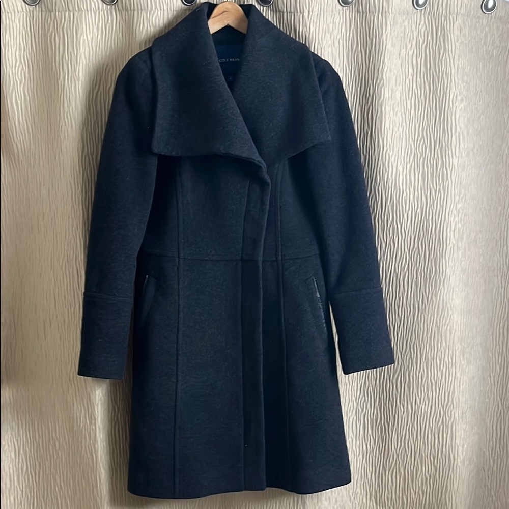 Cole Haan Charcoal Gray Wool Blend Coat with Portrait Collar